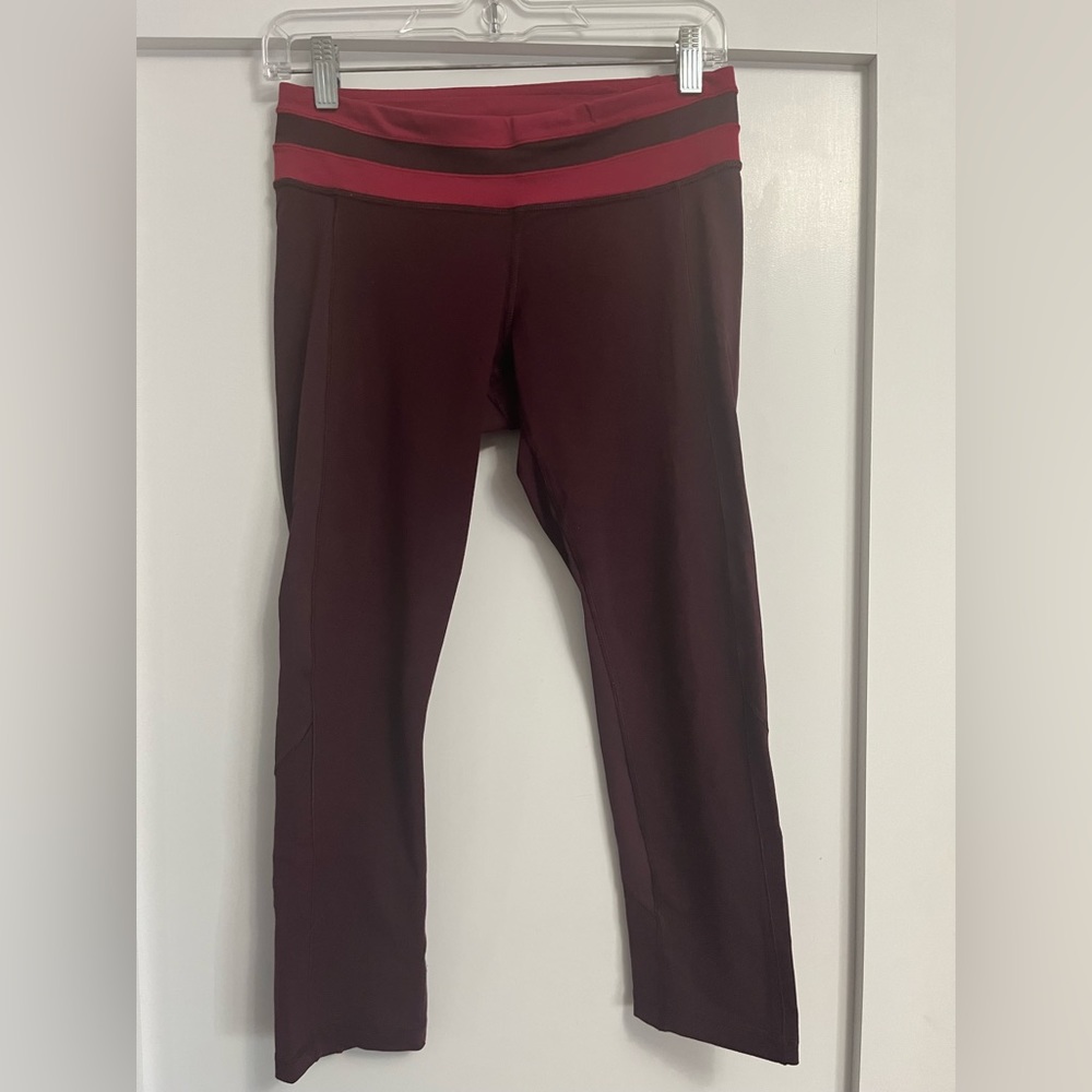 Lululemon Women’s Give Me Qi Crop Legging (maroon with red waistband)